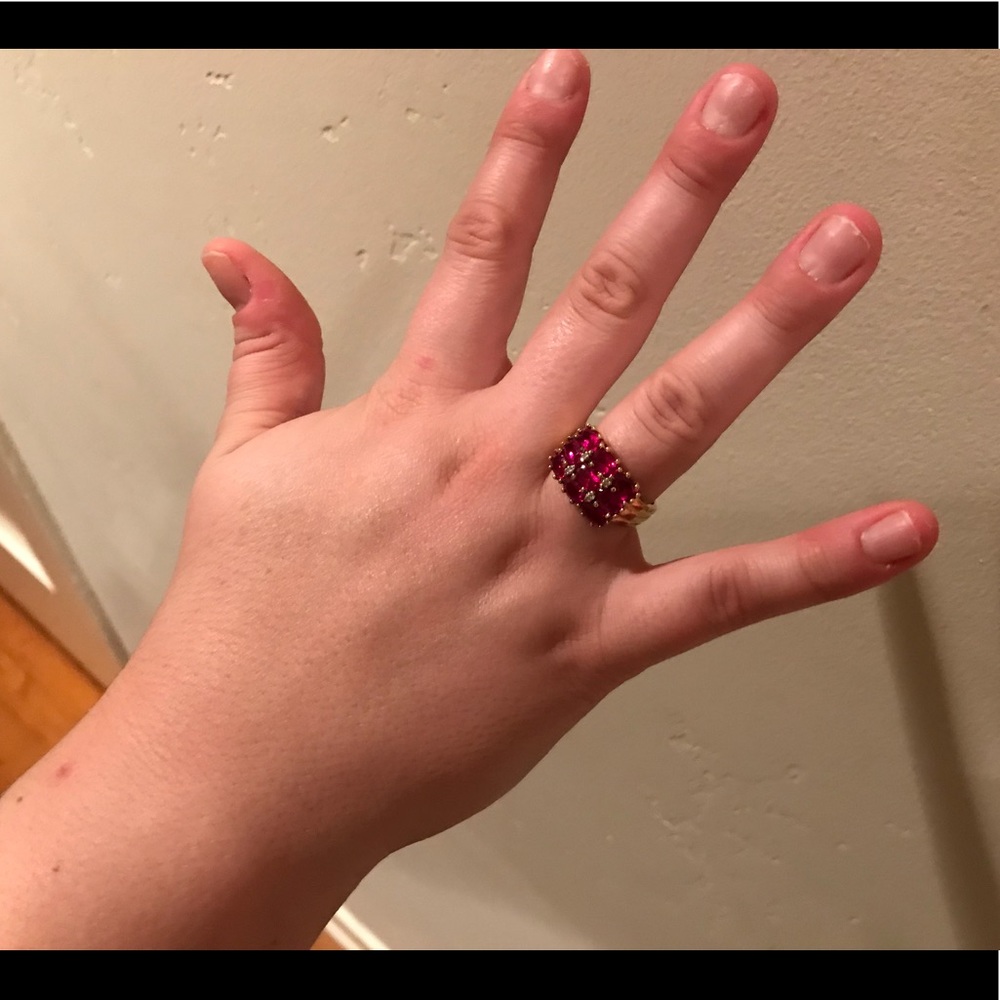 QVC Vintage Technibond Ring Red & White Stones